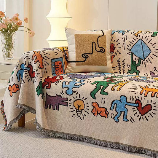 Bold Jacquard Art Throw 90s Aesthetic Throw Boho Style Blanket Cozy Couch Accent Jacquard Throw Blanket Multi-functional Throw Retro Art Blanket Trendy Home Decor Urban Graffiti Decor