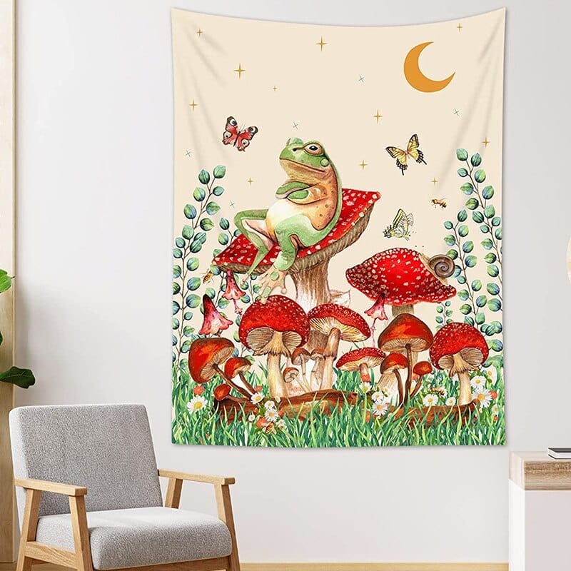 Botanical Mushroom and Moon Tapestry