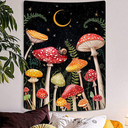 Botanical Mushroom and Moon Tapestry