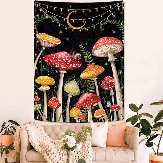 Botanical Mushroom and Moon Tapestry