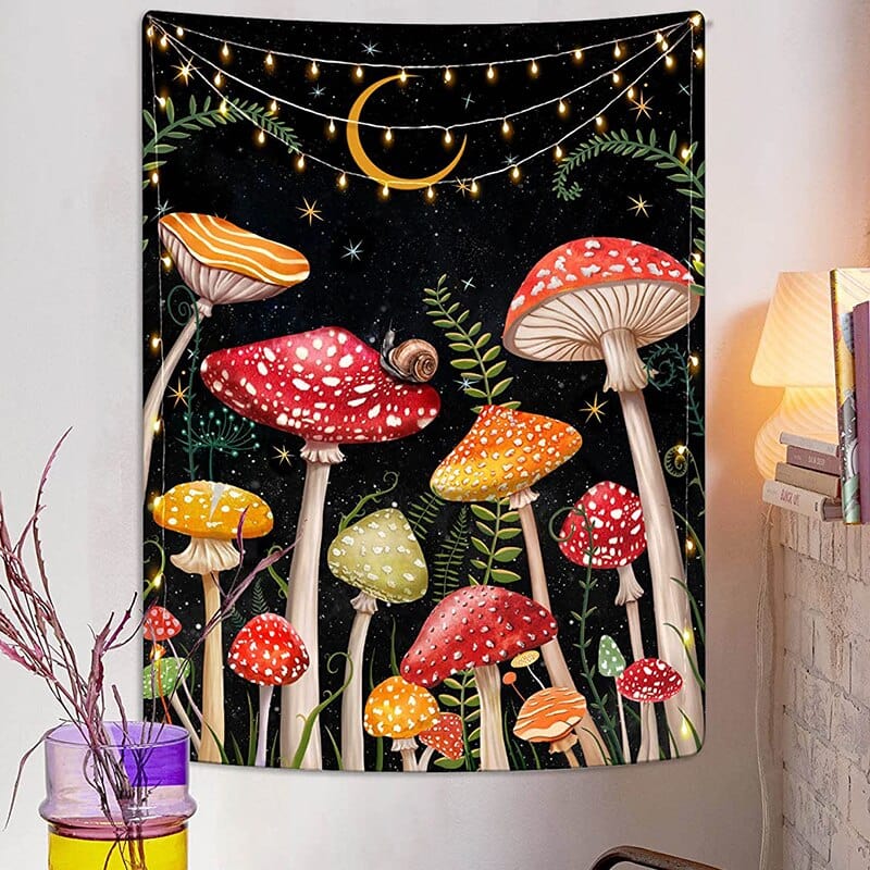 Botanical Mushroom and Moon Tapestry