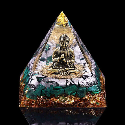 Pirámide de orgonita de cristal de Buda y malaquita