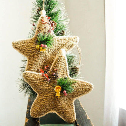 Decoración del árbol de Navidad con estrella de arpillera