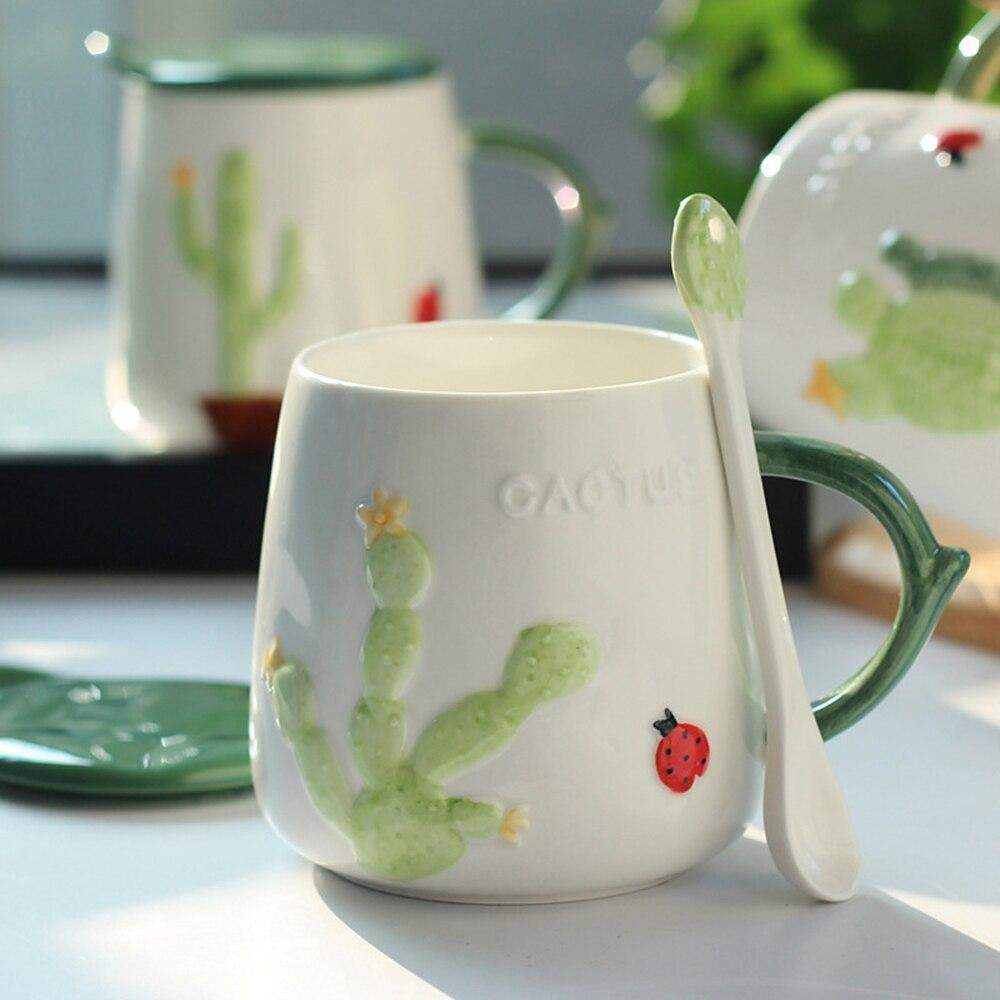 Cactus Mug With Lid & Spoon