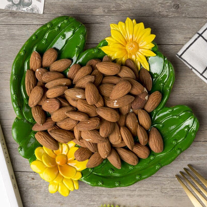 Bandeja de plato de cactus y girasoles