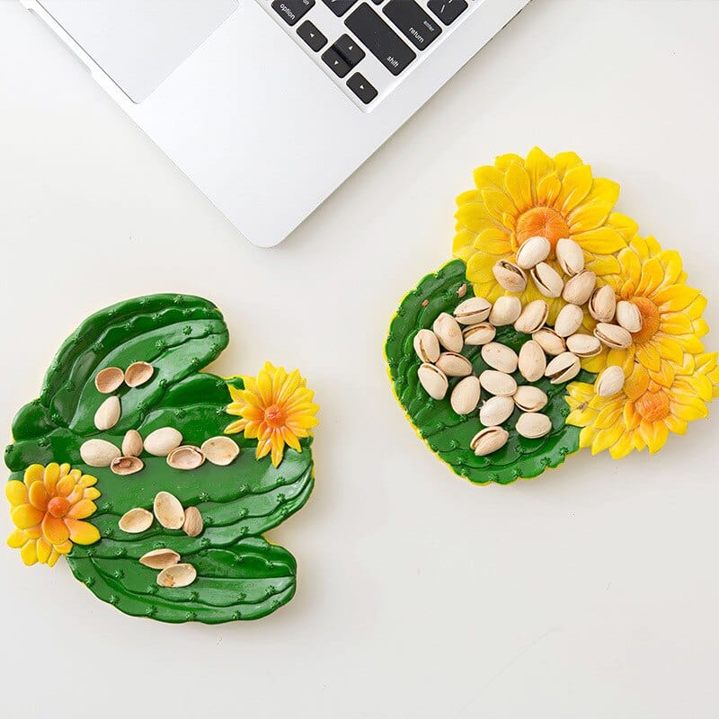 Bandeja de plato de cactus y girasoles