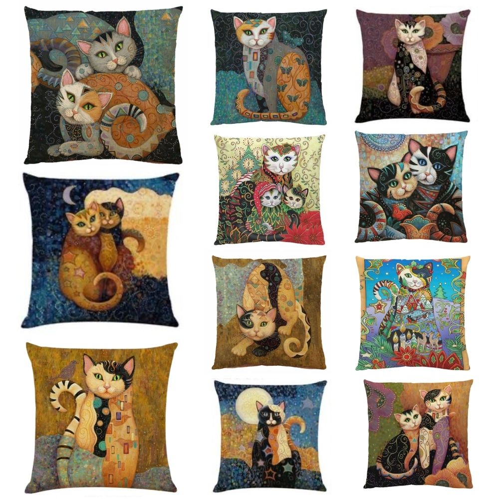 Kitty Oil Painting Cushion Covers