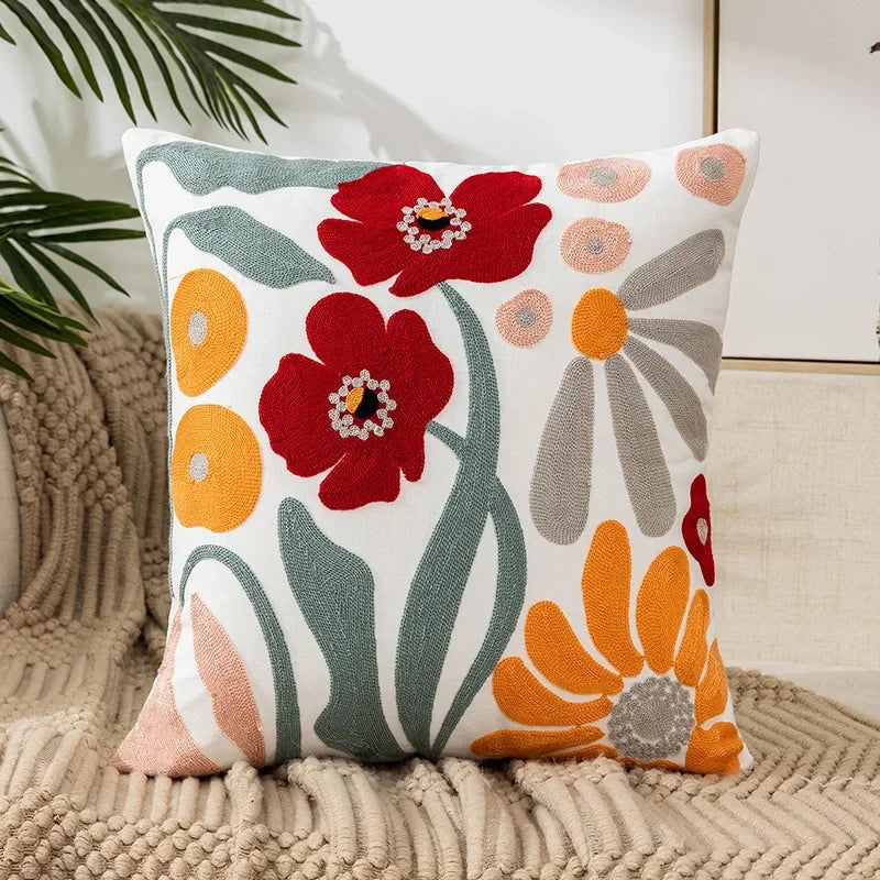 Housse de coussin charmante en coton à motif floral