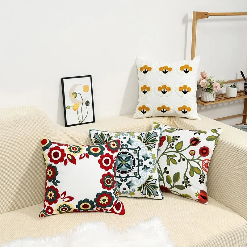 Housse de coussin charmante en coton à motif floral