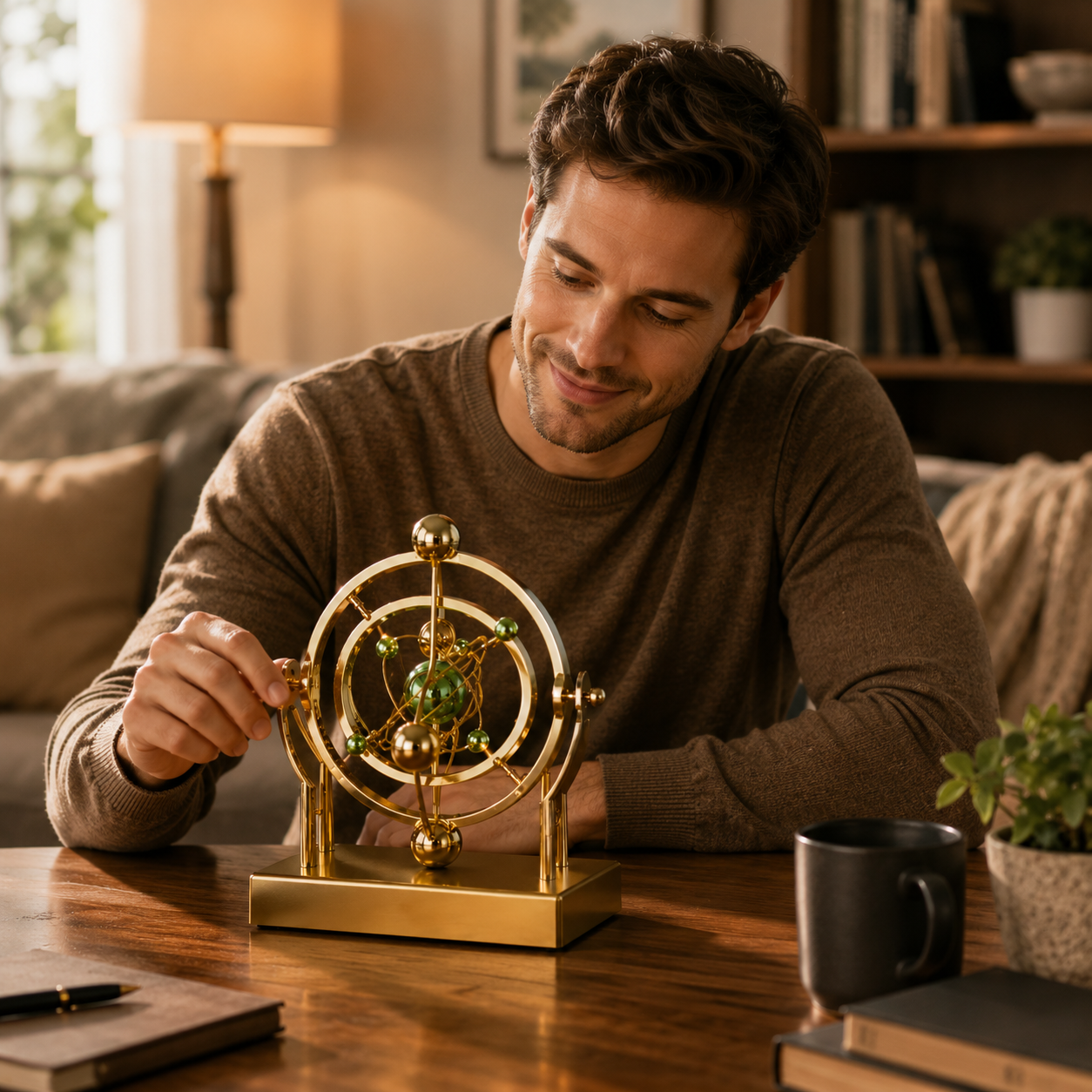 Kinetic Art Desk Decor - Celestial Orbit Perpetual Motion Pendulum astronomy home decor celestial orbit pendulum erpetual motion ornament Figurine kinetic sculpture desk decor Lamp minimalist office decor Organizer Sculpture unique gift for him