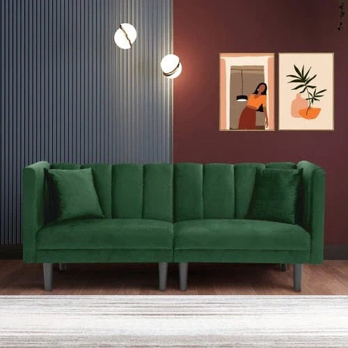 Chitto Velvet Futon Sofa Bed with Two Pillows