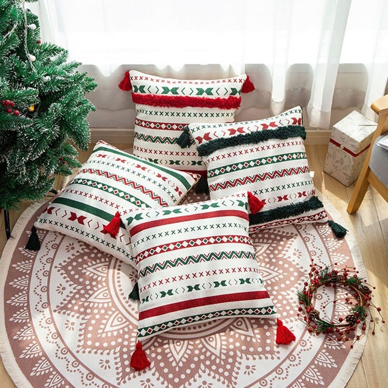 Christmas Frieze Embroidered Cushion Cover