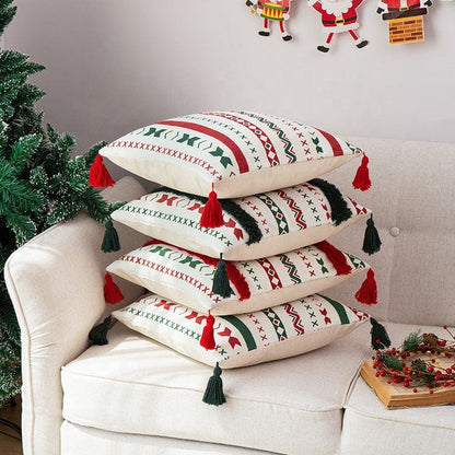 Christmas Frieze Embroidered Cushion Cover