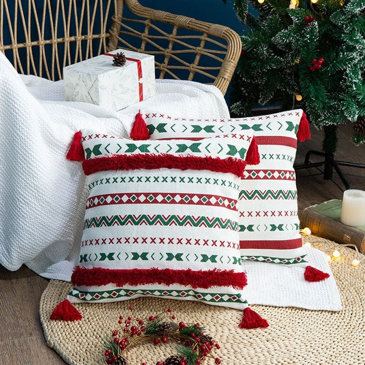 Christmas Frieze Embroidered Cushion Cover