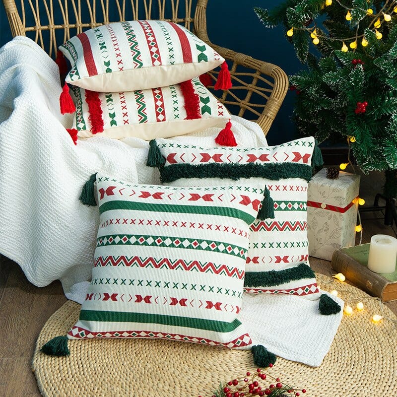 Christmas Frieze Embroidered Cushion Cover