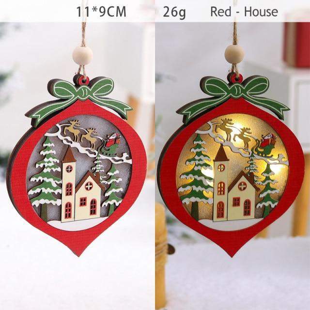 Christmas Wood Hanging Pendant LED Light