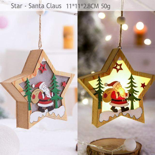 Christmas Wood Hanging Pendant LED Light