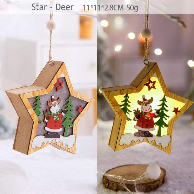 Christmas Wood Hanging Pendant LED Light