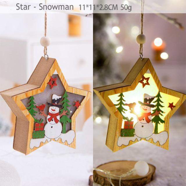 Christmas Wood Hanging Pendant LED Light