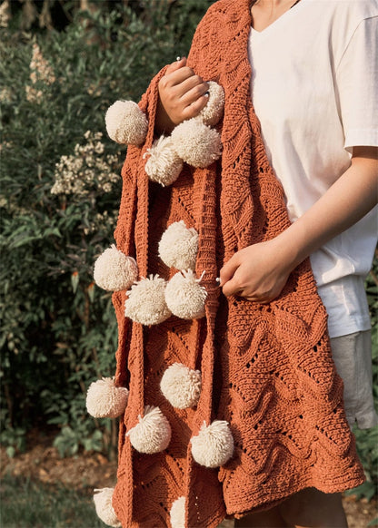 Chunky Pompoms Knitted Blanket