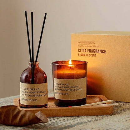 Classic Brown Reed Diffuser & Scented Candle Gift Set