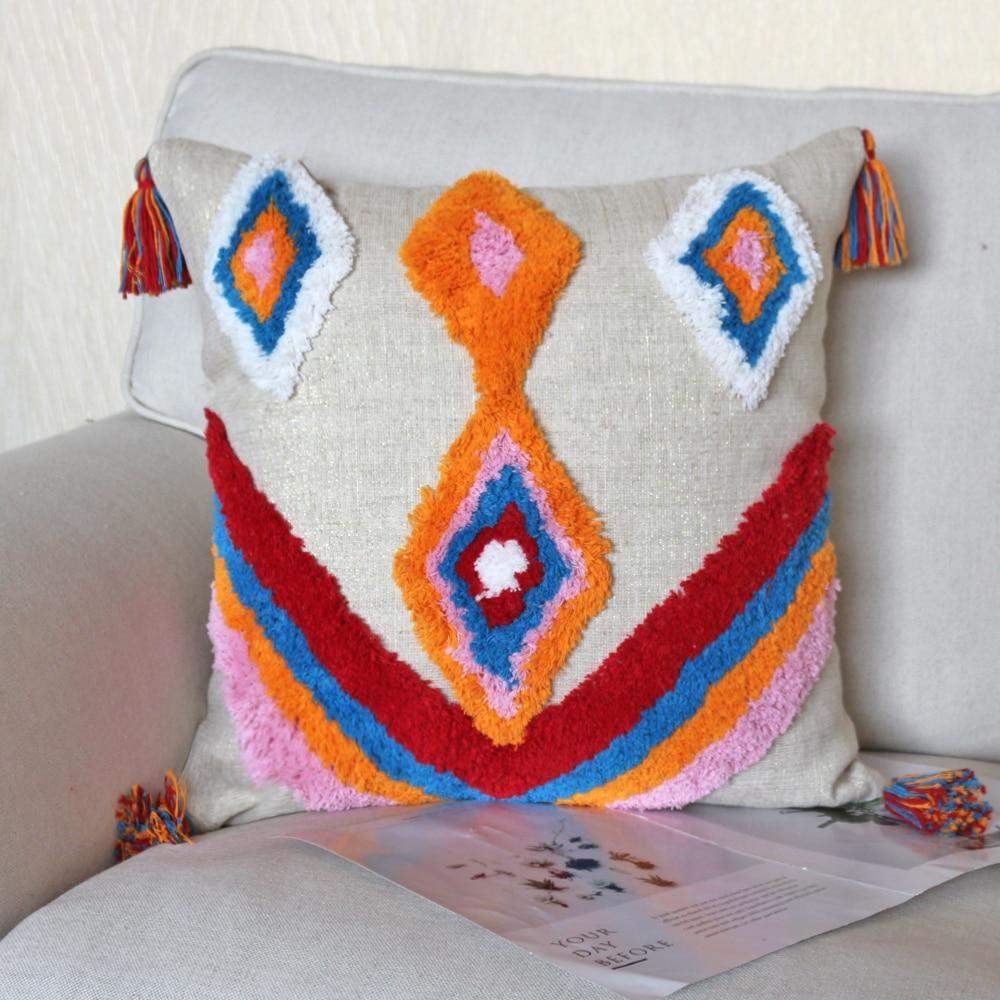 Colorful Tasseled Embroidery Pillow Case