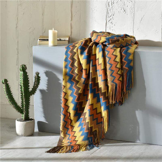 Colorful Zigzag Knit Throw Blanket Blankets & Throws