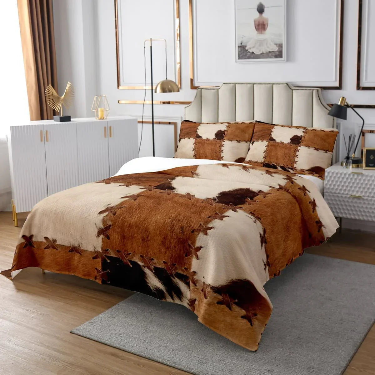 Cowhide Patchwork Bedding Set