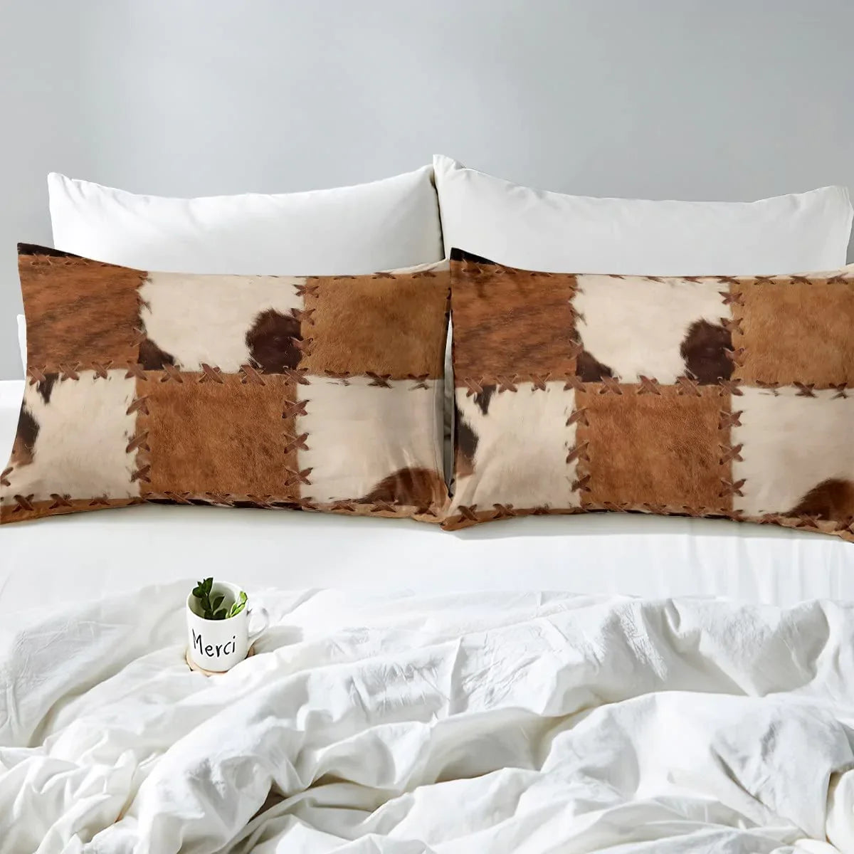 Cowhide Patchwork Bedding Set