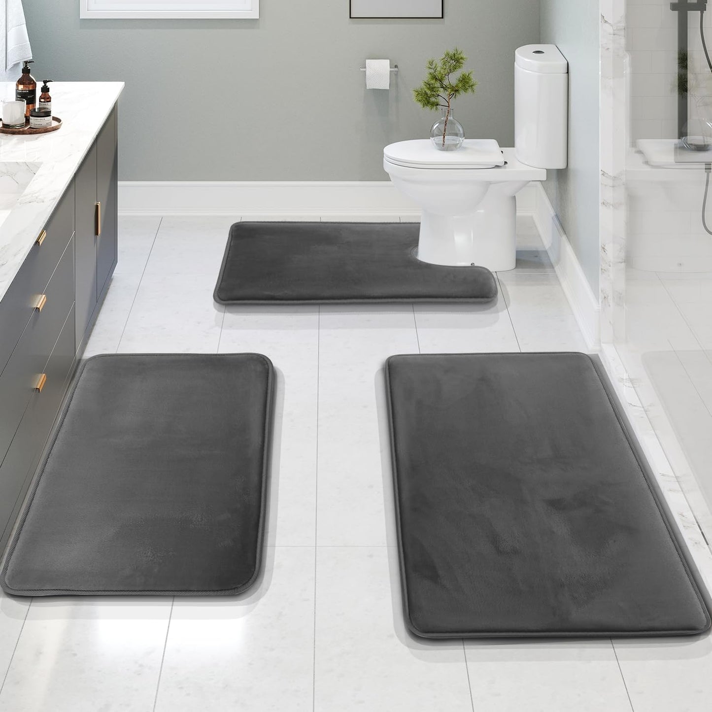 Velvet Non-Slip Bath Mats Set