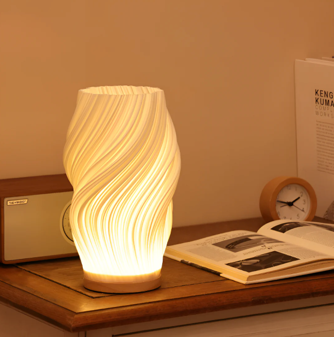 Cozy Wooden Wave Table Lamp