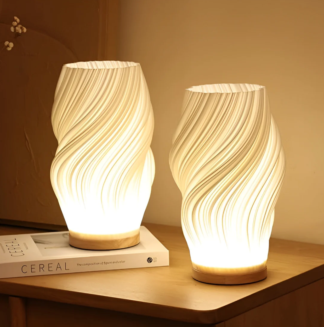 Cozy Wooden Wave Table Lamp
