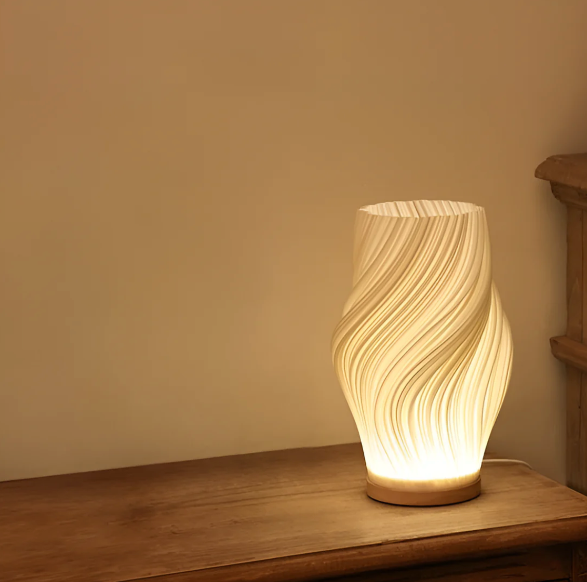 Cozy Wooden Wave Table Lamp