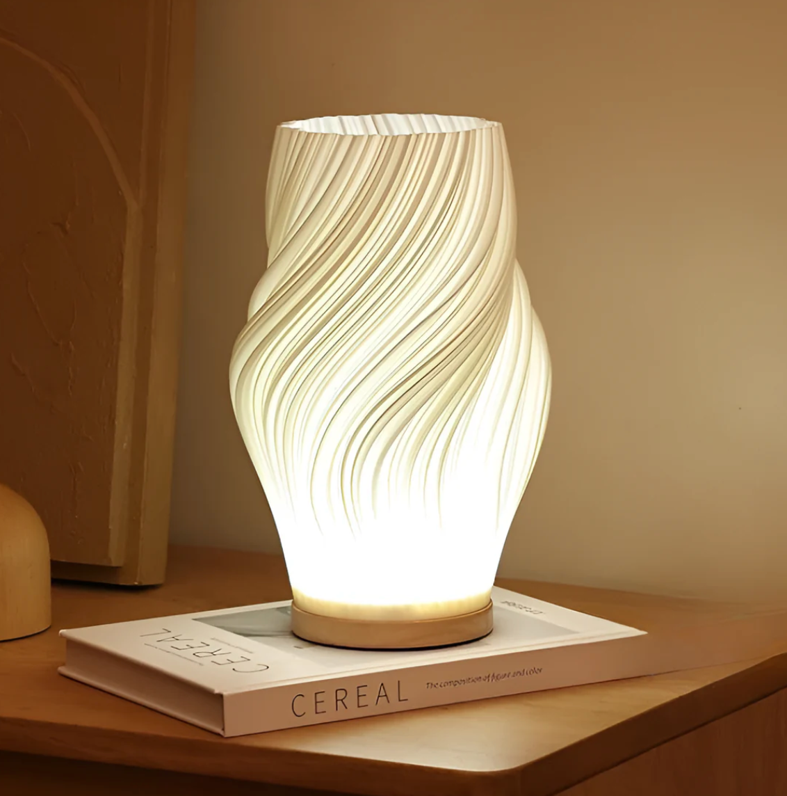 Cozy Wooden Wave Table Lamp