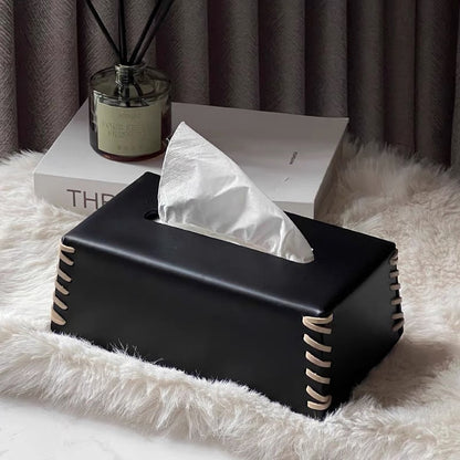 Woven Leather Tissue Box
