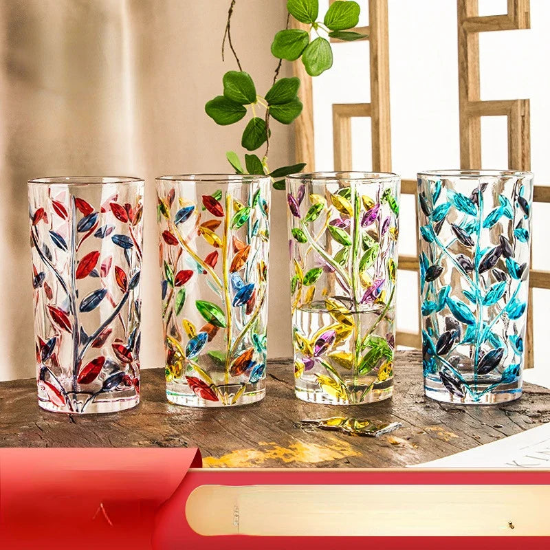 Hand Painted Leaf Glass Cup