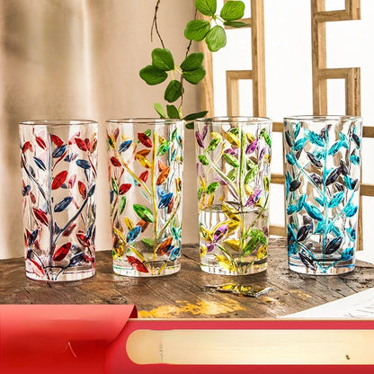 Hand Painted Leaf Glass Cup