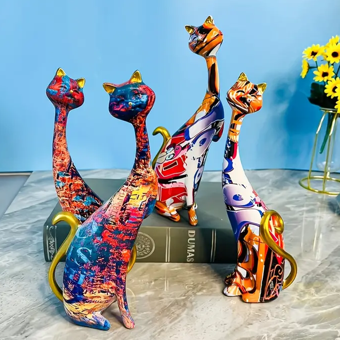 Statue de chat peinte à l'huile créative