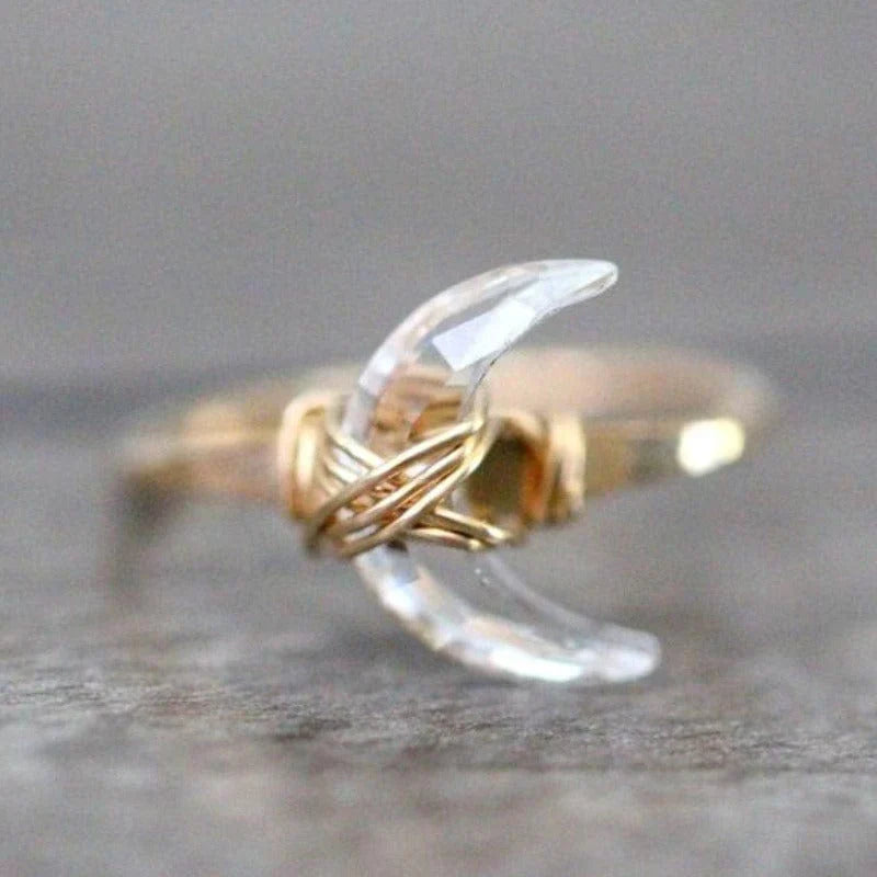 Crescent Crystal Moon Ring