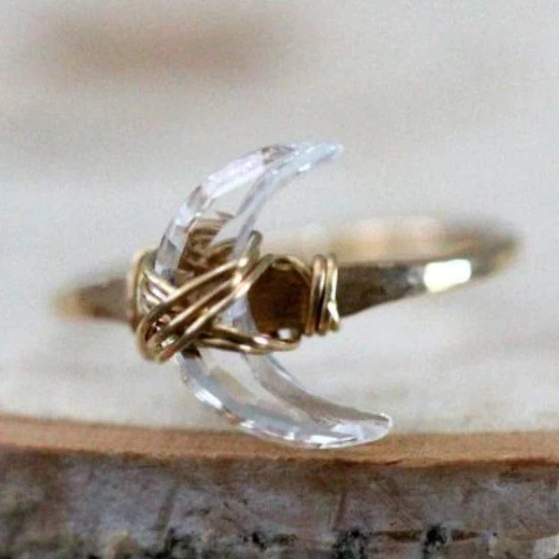 Crescent Crystal Moon Ring