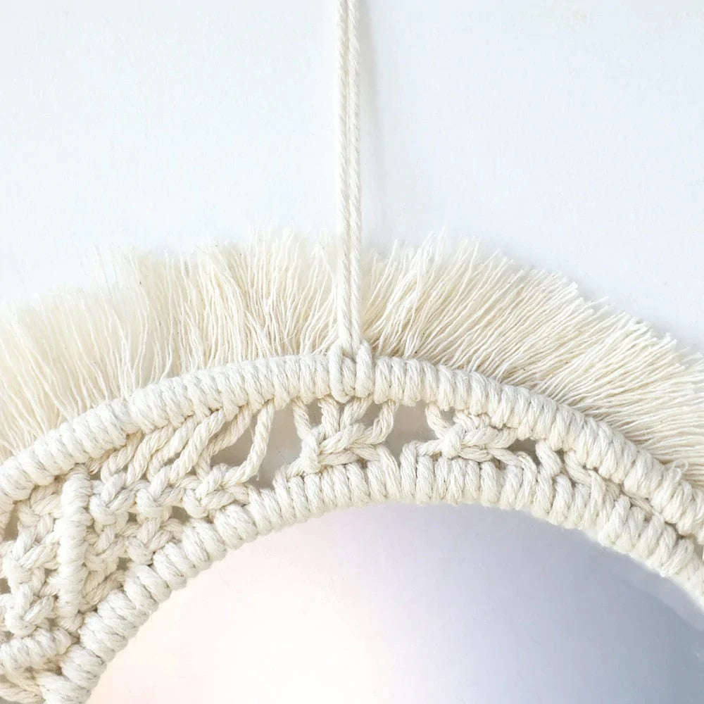 Crescent Moon Macrame Mirror