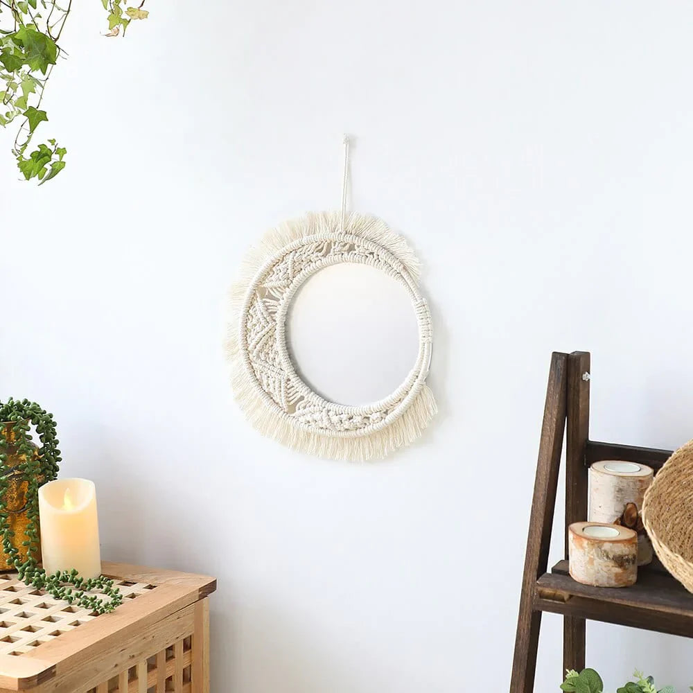 Crescent Moon Macrame Mirror