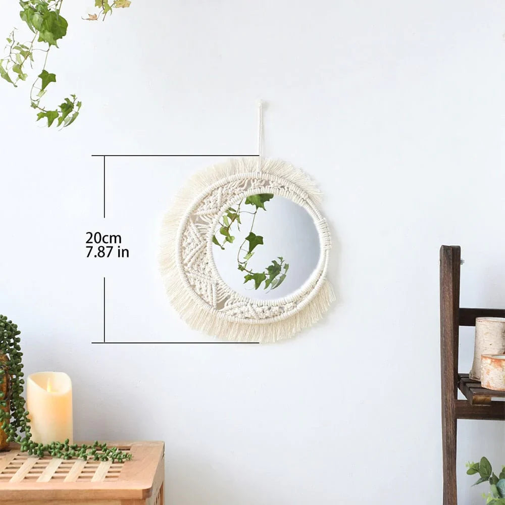 Crescent Moon Macrame Mirror