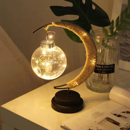 Crescent Moon Rattan Table Lamp