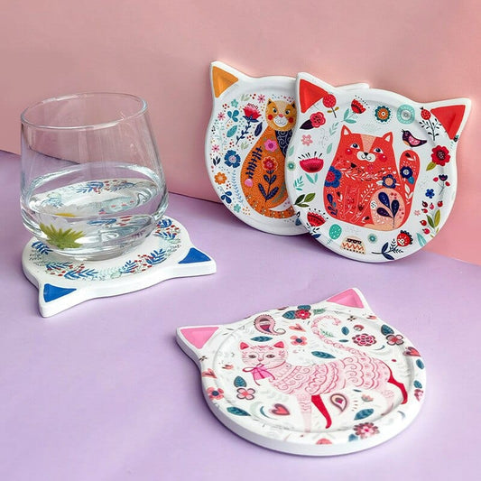 Cute Cat Shape Coasters (4pcs)