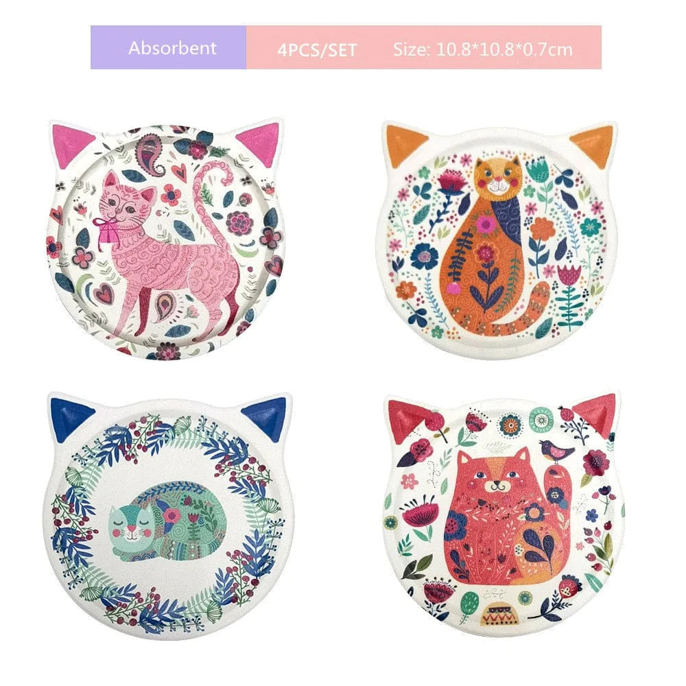 Cute Cat Shape Coasters (4pcs)