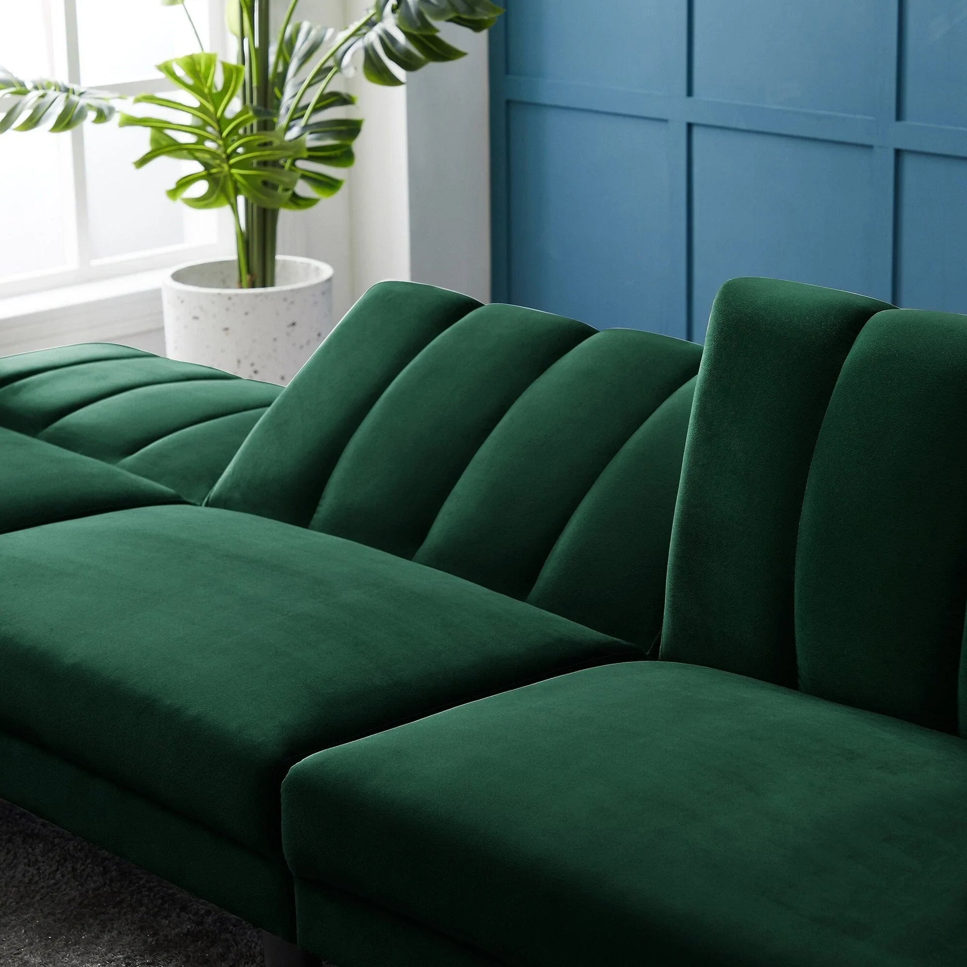 Dark Green Velvet Double-Sided Sofa Bed