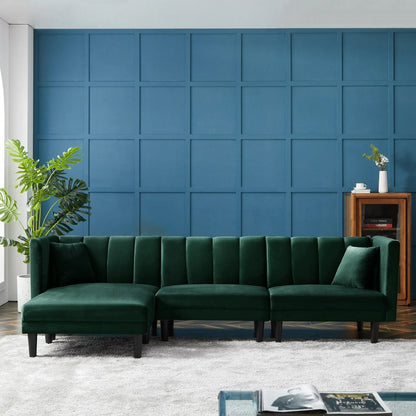 Dark Green Velvet Double-Sided Sofa Bed