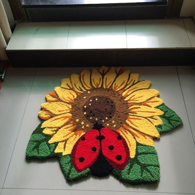 Delicate Sunflower and Ladybug Door Mat