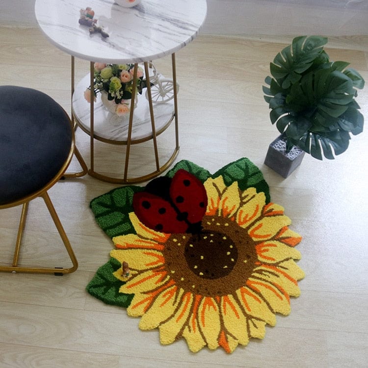 Delicate Sunflower and Ladybug Door Mat